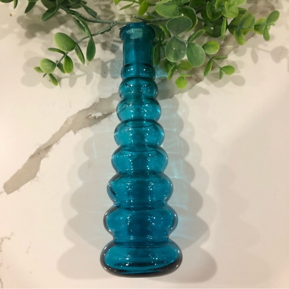 VTG TMK Vintage  Blue Bubble Glass Vase Beehive Hourglass MCM EUC - Picture 2 of 3